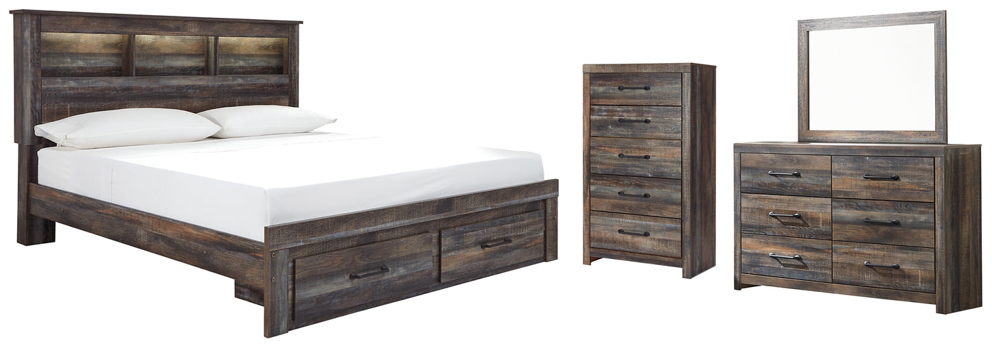 Drystan Bookcase Bed With 2 Storage Drawers With Mirrored Dresser And Chest