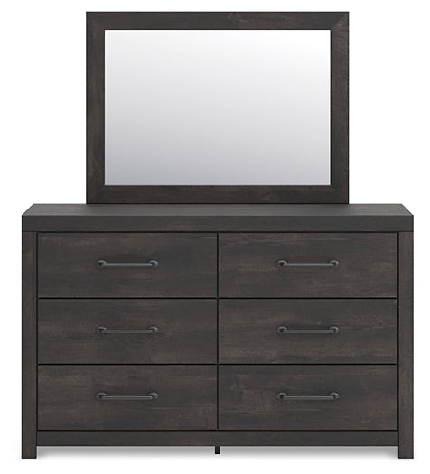 Hollivern King Panel Bed with Mirrored Dresser, Chest and Nightstand