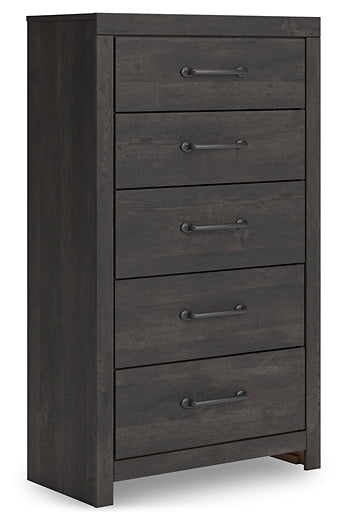 Hollivern King Panel Bed with Mirrored Dresser, Chest and Nightstand