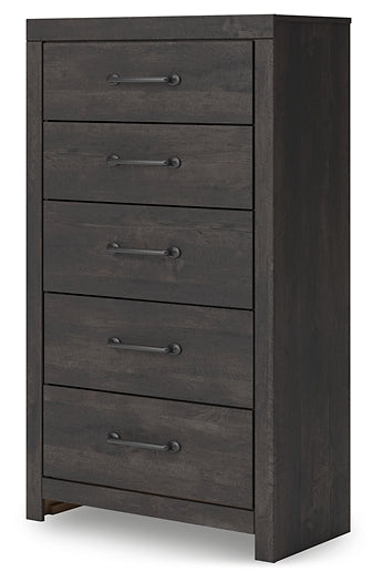 Hollivern King Panel Bed with Mirrored Dresser, Chest and Nightstand