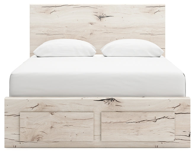 Queen Panel Storage Bed with Mirrored Dresser and Chest