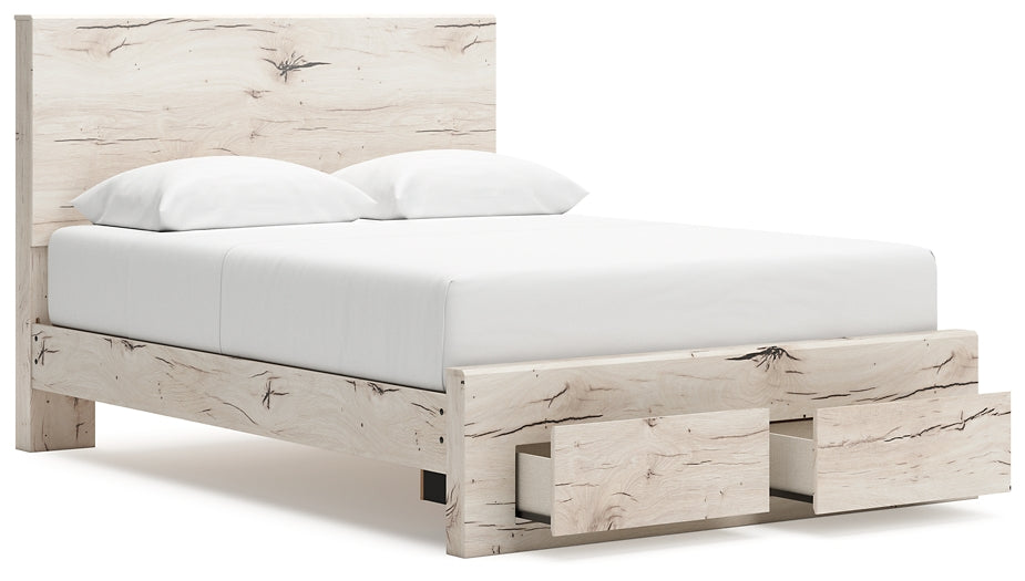 Queen Panel Storage Bed with Mirrored Dresser and Chest