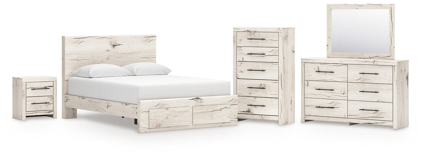 Queen Panel Storage Bed with Mirrored Dresser, Chest and Nightstand