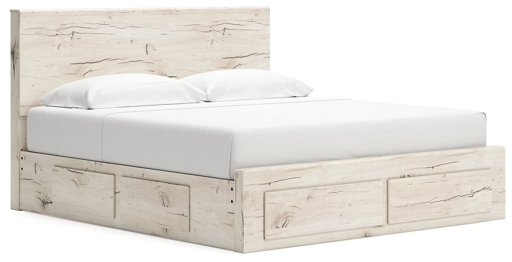 King Panel Storage Bed with Mirrored Dresser, Chest and Nightstand