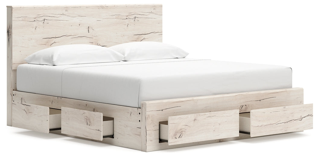King Panel Storage Bed with Mirrored Dresser
