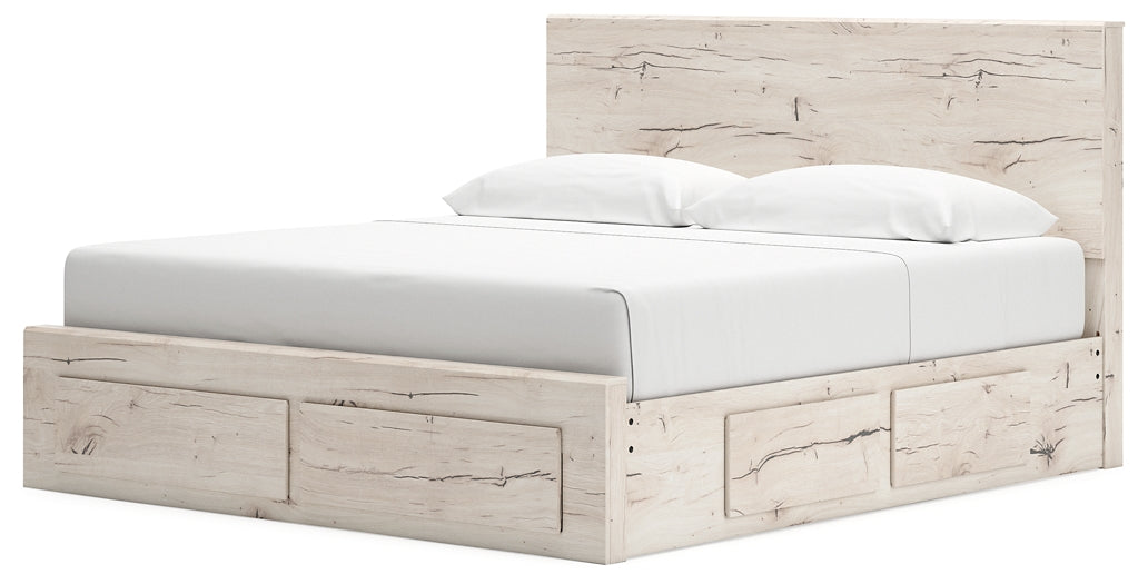 King Panel Storage Bed with Mirrored Dresser