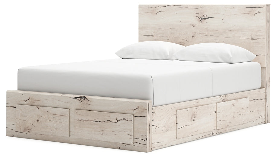 Queen Panel Storage Bed with Mirrored Dresser and Chest