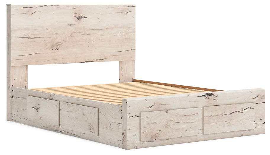 Queen Panel Storage Bed with Mirrored Dresser and Chest
