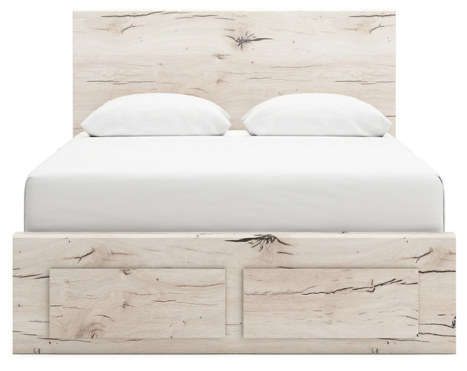 Queen Panel Storage Bed with Mirrored Dresser and Chest