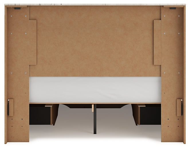 Queen Panel Storage Bed with Mirrored Dresser and Chest