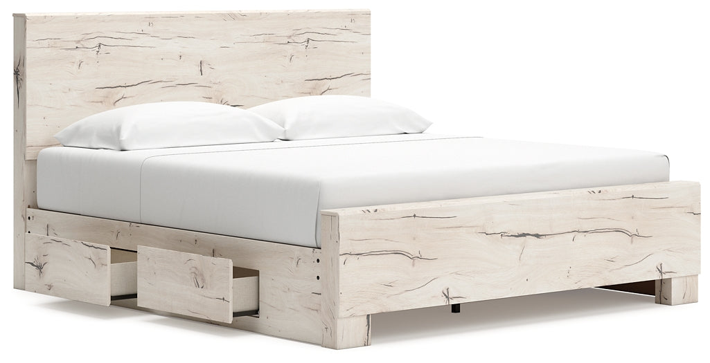 King Panel Bed with Mirrored Dresser and Chest