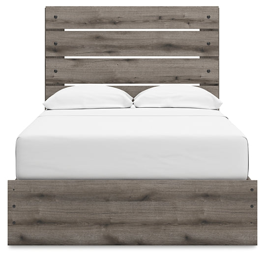 Graystorm Full Panel Bed with Storage with Mirrored Dresser