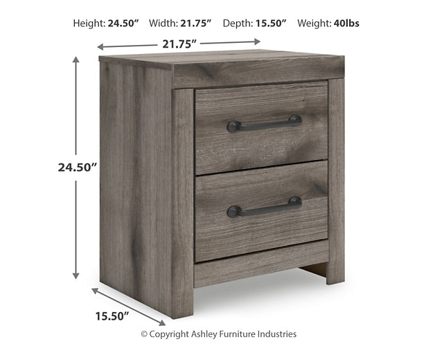 Graystorm King Panel Bed with Mirrored Dresser and Nightstand