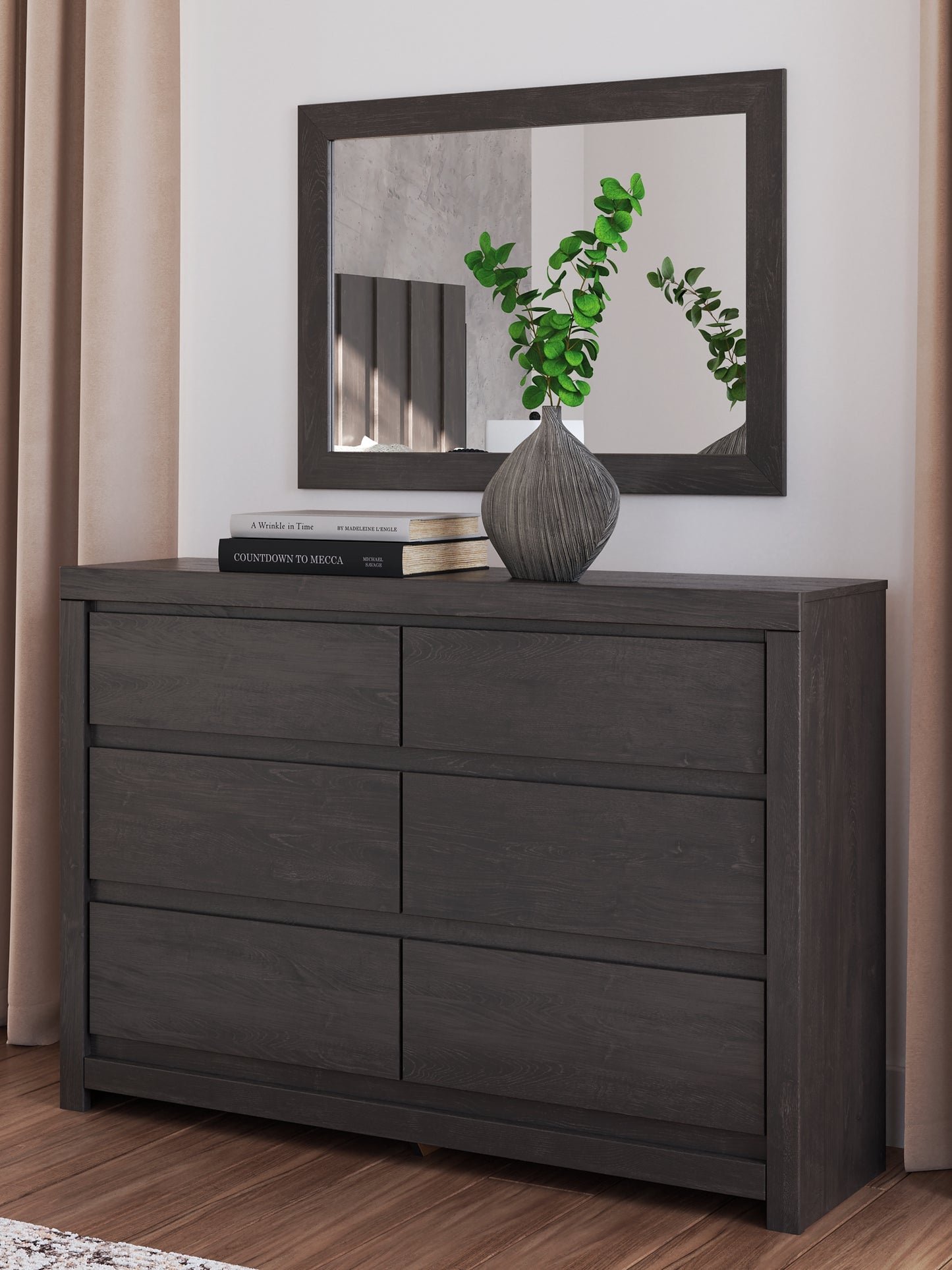 Queen Panel Bed with Mirrored Dresser and Nightstand