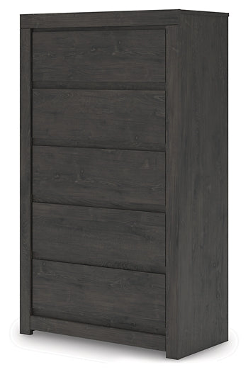 King Panel Bed with Mirrored Dresser and Chest