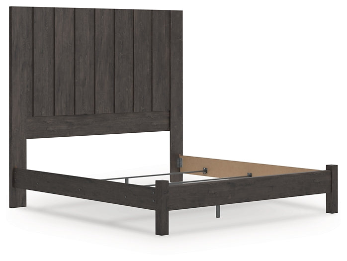 King Panel Bed with Mirrored Dresser and Chest