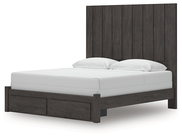 King Panel Storage Bed with Mirrored Dresser