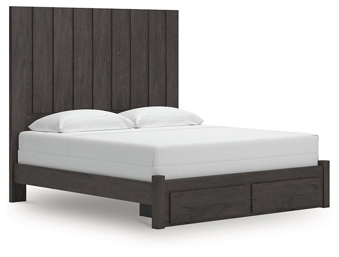 King Panel Storage Bed with Mirrored Dresser, Chest and Nightstand