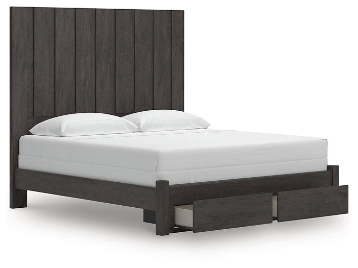 King Panel Storage Bed with Mirrored Dresser, Chest and Nightstand