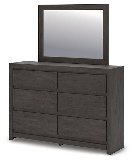 Queen Panel Bed with Mirrored Dresser, Chest and Nightstand