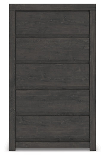 Queen Panel Bed with Mirrored Dresser, Chest and Nightstand