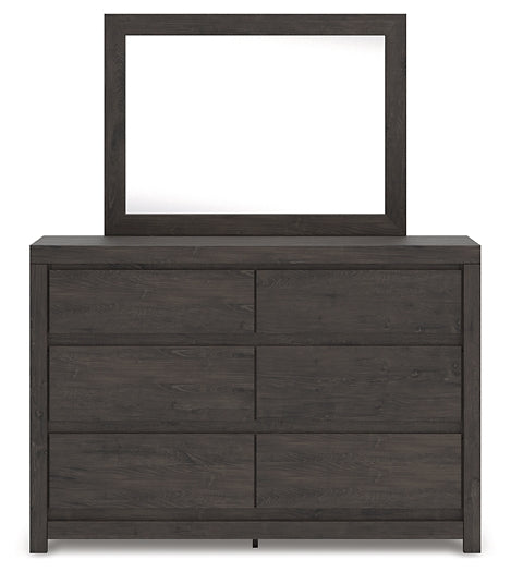 Queen Panel Bed with Mirrored Dresser and Chest