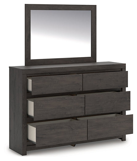 Queen Panel Bed with Mirrored Dresser and Chest