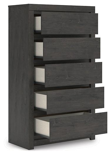 King Panel Storage Bed with Mirrored Dresser and Chest
