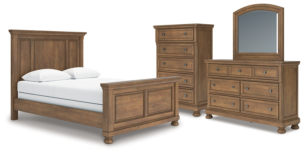 Feddinger Queen Panel Bed with Mirrored Dresser and Chest