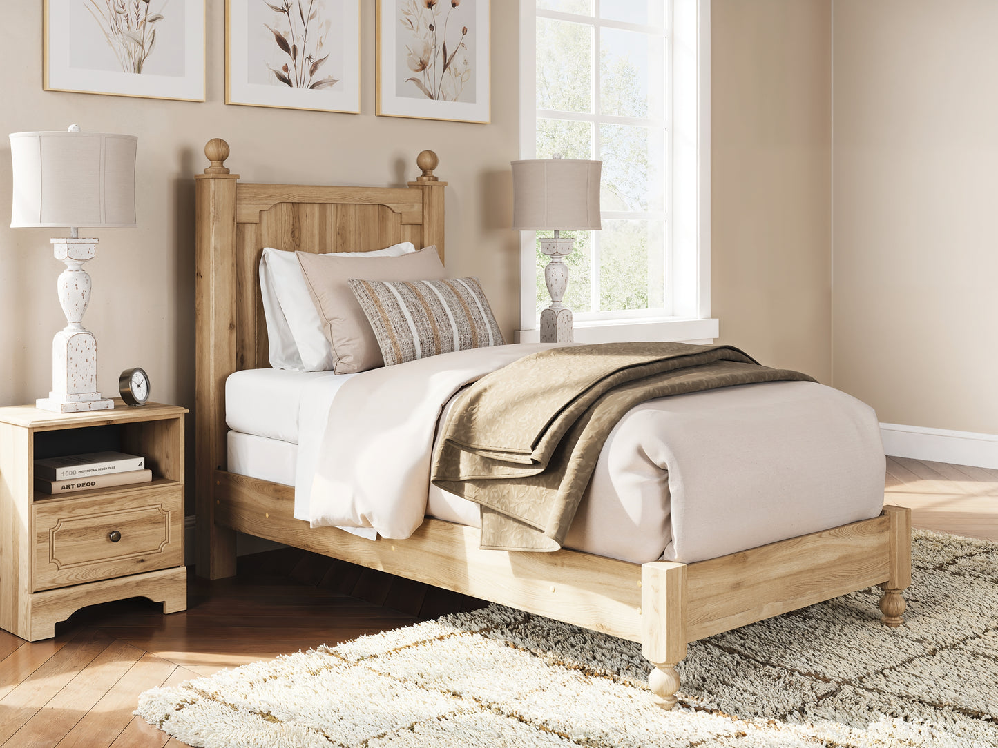 Aleaport Twin Panel Bed with Mirrored Dresser and Nightstand