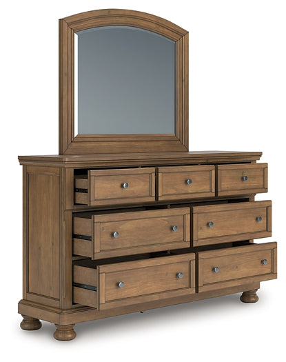 Feddinger King Storage Sleigh Bed with Mirrored Dresser and Chest