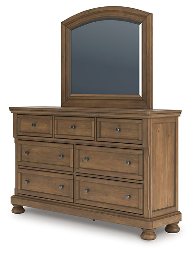 Feddinger King Storage Sleigh Bed with Mirrored Dresser and Chest