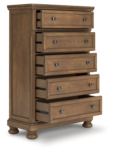 Feddinger King Storage Sleigh Bed with Mirrored Dresser and Chest