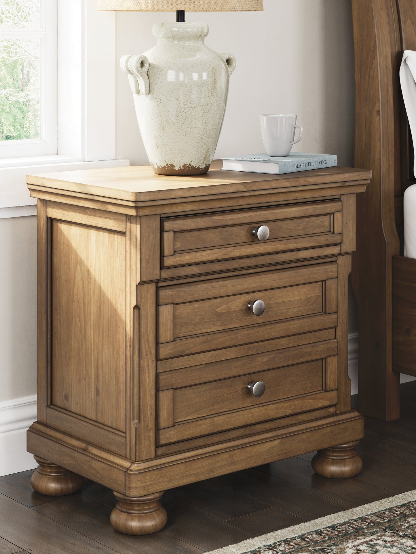 Feddinger California King Storage Sleigh Bed with Mirrored Dresser, Chest and Nightstand
