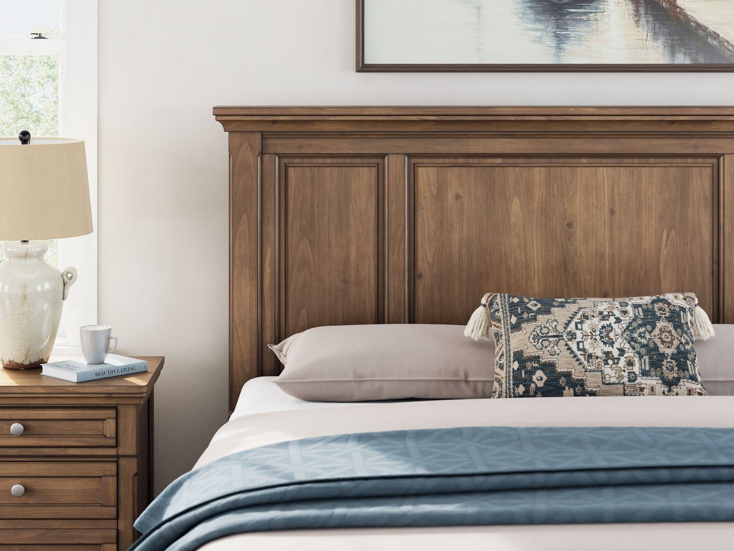 Feddinger California King Panel Bed with Mirrored Dresser and Nightstand