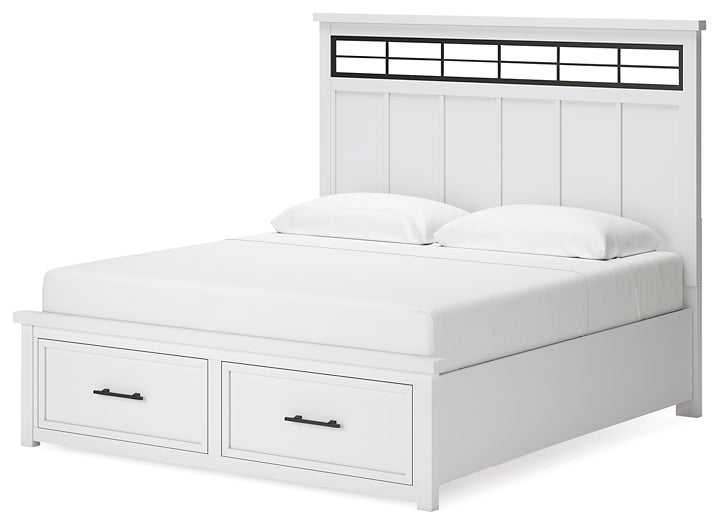 Ashbryn King Panel Storage Bed with Mirrored Dresser and Chest