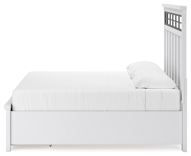 Ashbryn King Panel Storage Bed with Mirrored Dresser and Chest