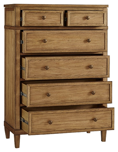 Sharlance California King Upholstered Panel Bed with Mirrored Dresser and Chest