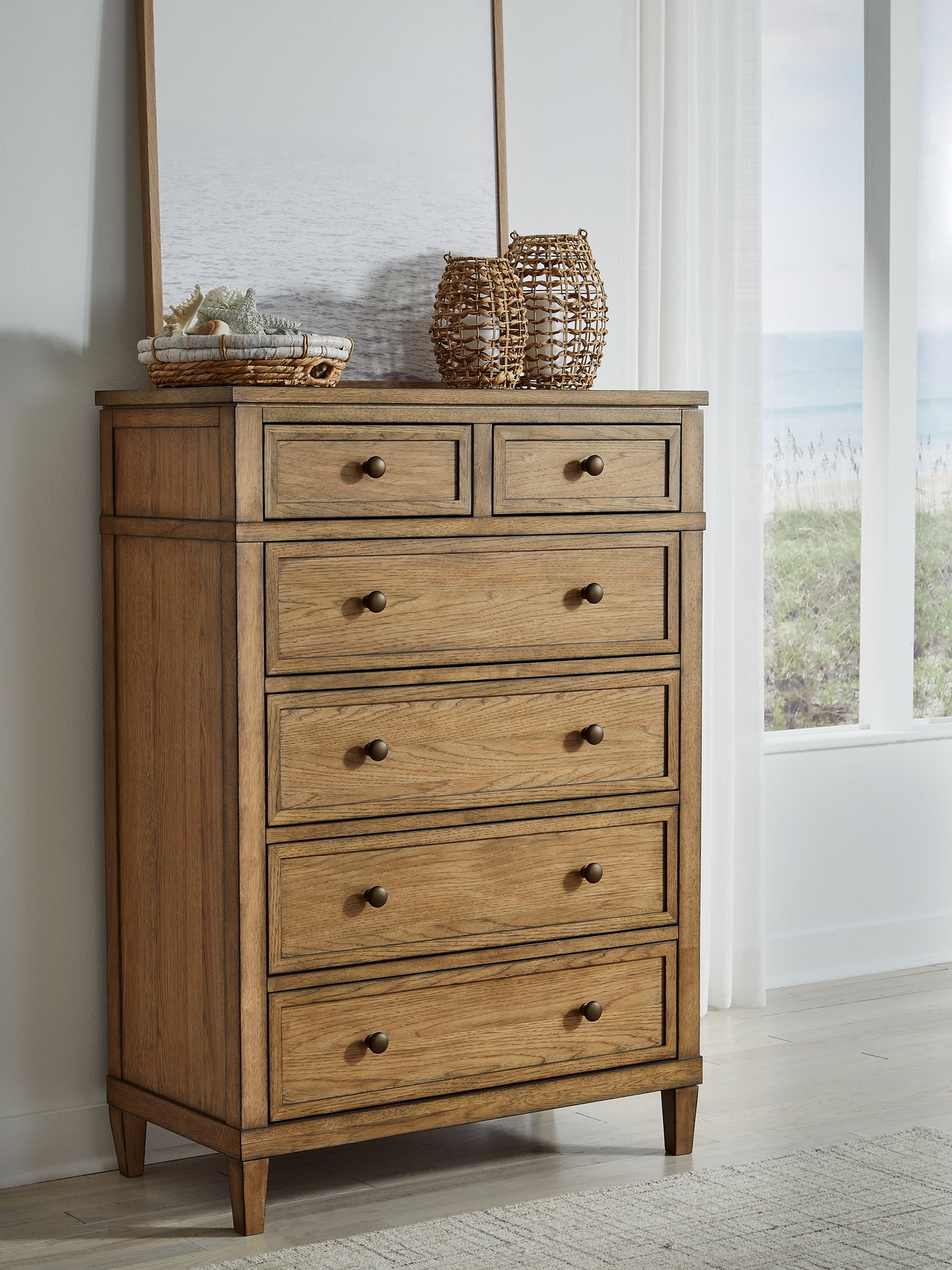 Sharlance California King Upholstered Panel Bed with Mirrored Dresser and Chest