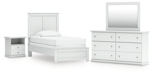 Bostwick Shoals Twin Panel Bed with Mirrored Dresser and Nightstand