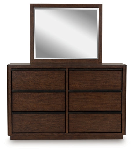 Dilenno King Canopy Bed with Mirrored Dresser and Chest