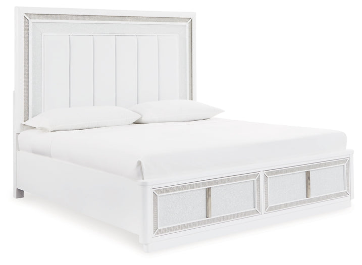 Chalanna King Upholstered Storage Bed with Mirrored Dresser, Chest and Nightstand