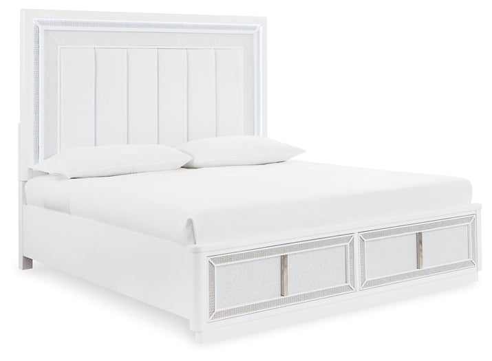 Chalanna King Upholstered Storage Bed with Mirrored Dresser, Chest and Nightstand