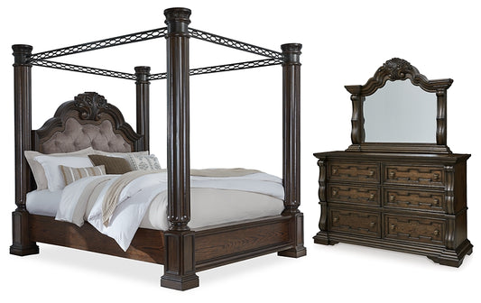 Maylee Queen Canopy Bed, Dresser and Mirror
