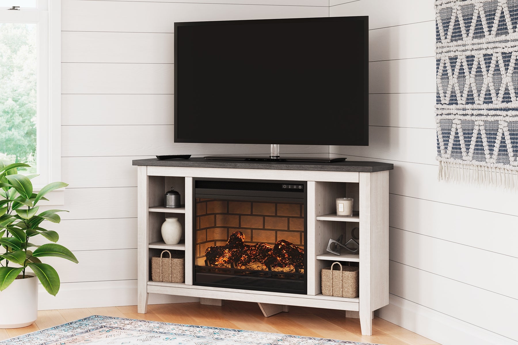 Corner media cabinet with fireplace discount