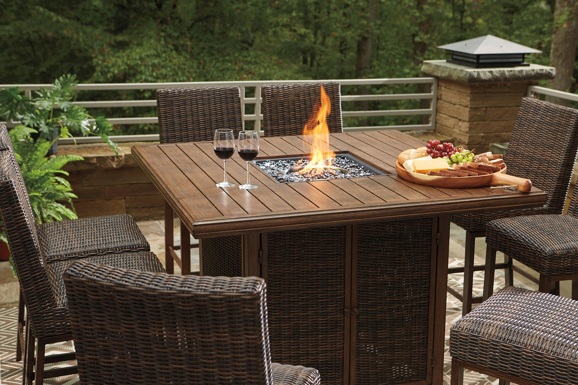 Paradise Trail Square Bar Table w Fire Pit
