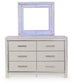Zyniden Queen Upholstered Panel Headboard with Mirrored Dresser and Chest