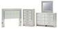 Zyniden Queen Upholstered Panel Headboard with Mirrored Dresser and Chest
