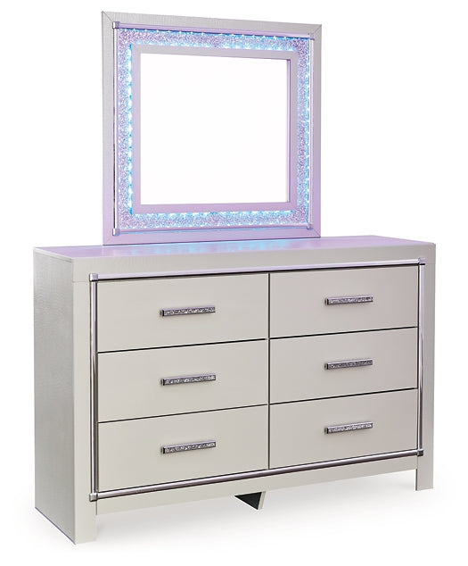 Zyniden Full Upholstered Panel Headboard with Mirrored Dresser and Chest