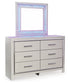 Zyniden Full Upholstered Panel Headboard with Mirrored Dresser and Chest